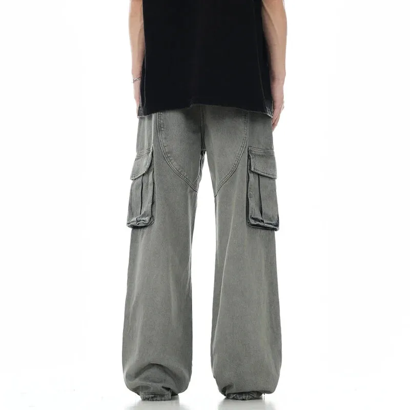 American Multi-pocket Overalls Washed To Make Old High Street Straight Wide Leg Cargo Pants Worn-out Autumn 28W3875