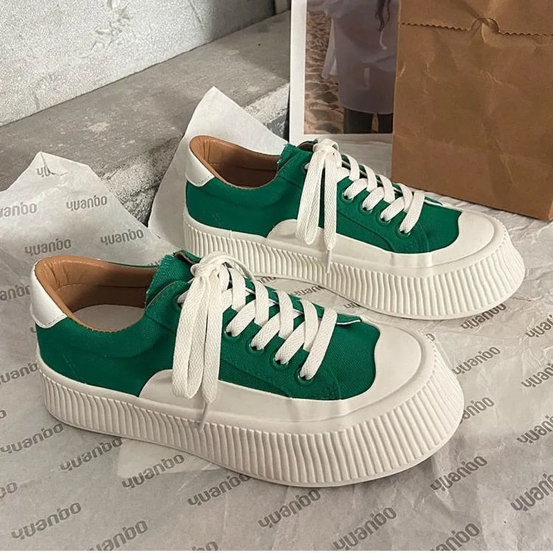 Amozae Autumn Women Green White Black Casual Platform Canvas Sneakers Sports Shoes Tennis Designer Running Flat Vulcanize