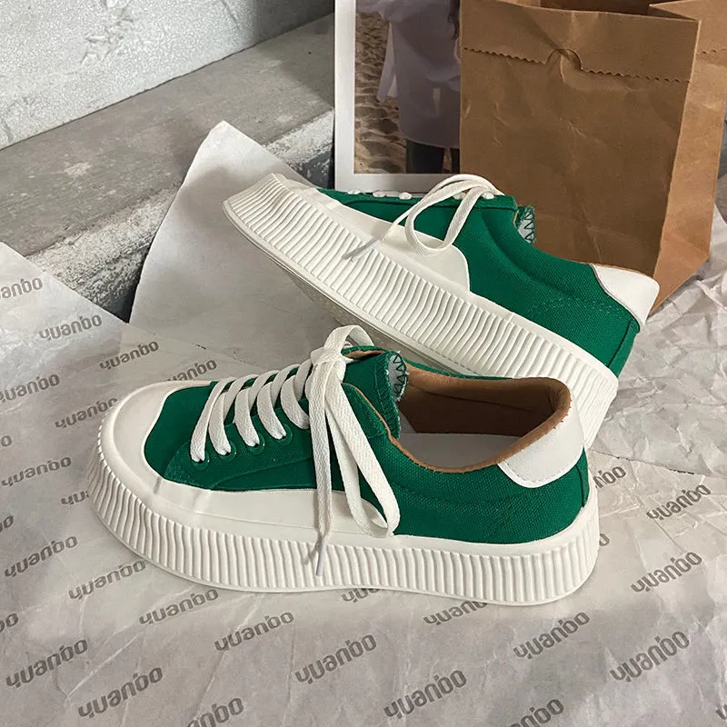 Amozae Autumn Women Green White Black Casual Platform Canvas Sneakers Sports Shoes Tennis Designer Running Flat Vulcanize