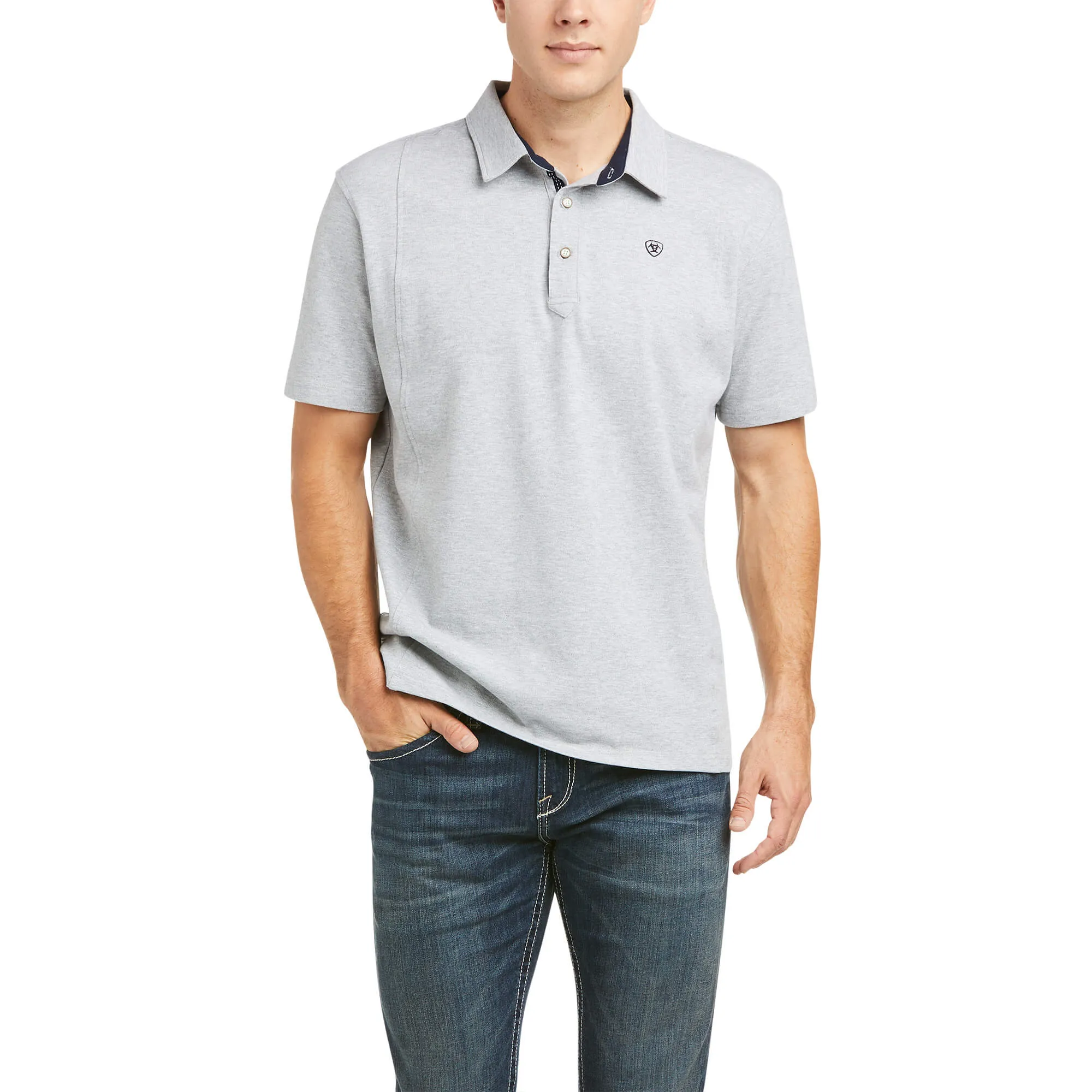 ARIAT Medal Polo Shirt - Men's - Heather Grey