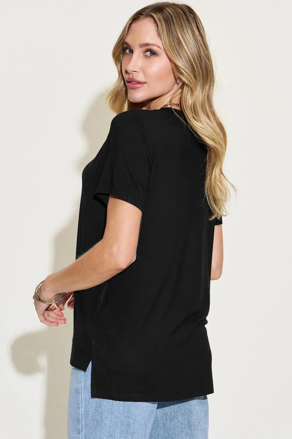 Basic Bae Full Size V Neck T-Shirt High-Low Casual Wear for Women