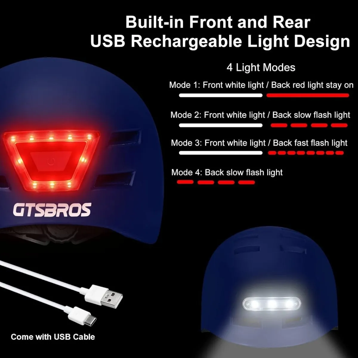 Bike Helmets for Adults - Front and Rear LED Lights - ROCKBROS