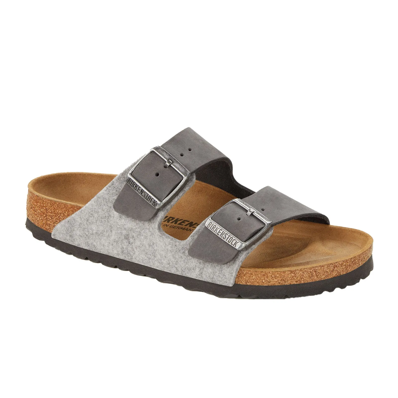 Birkenstock Arizona Slide Sandal (Men) - Light Gray Leather/Iron Wool