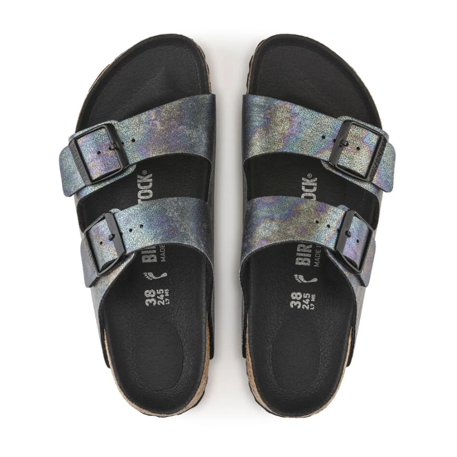 Birkenstock Arizona Vegan Slide Sandal (Women) - Iridescent Black Microfiber