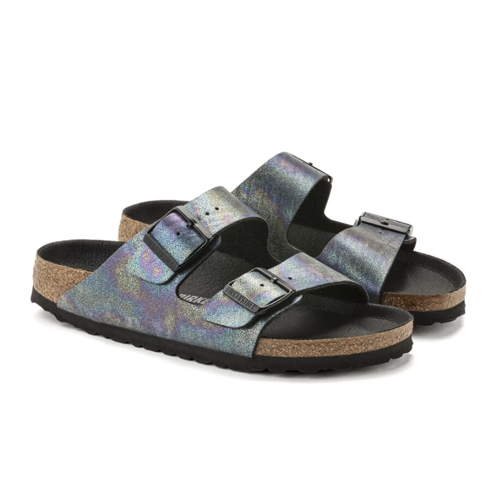 Birkenstock Arizona Vegan Slide Sandal (Women) - Iridescent Black Microfiber