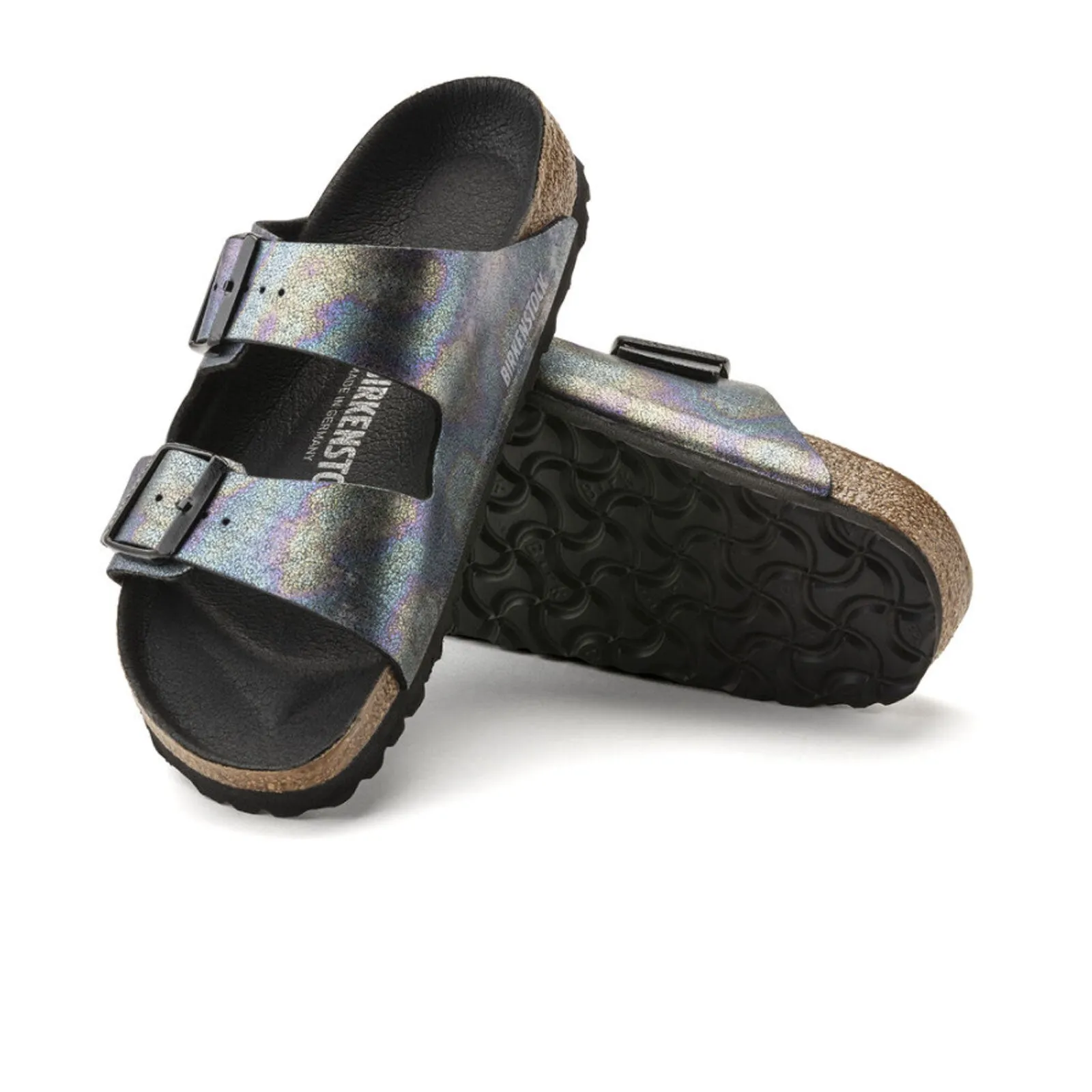 Birkenstock Arizona Vegan Slide Sandal (Women) - Iridescent Black Microfiber