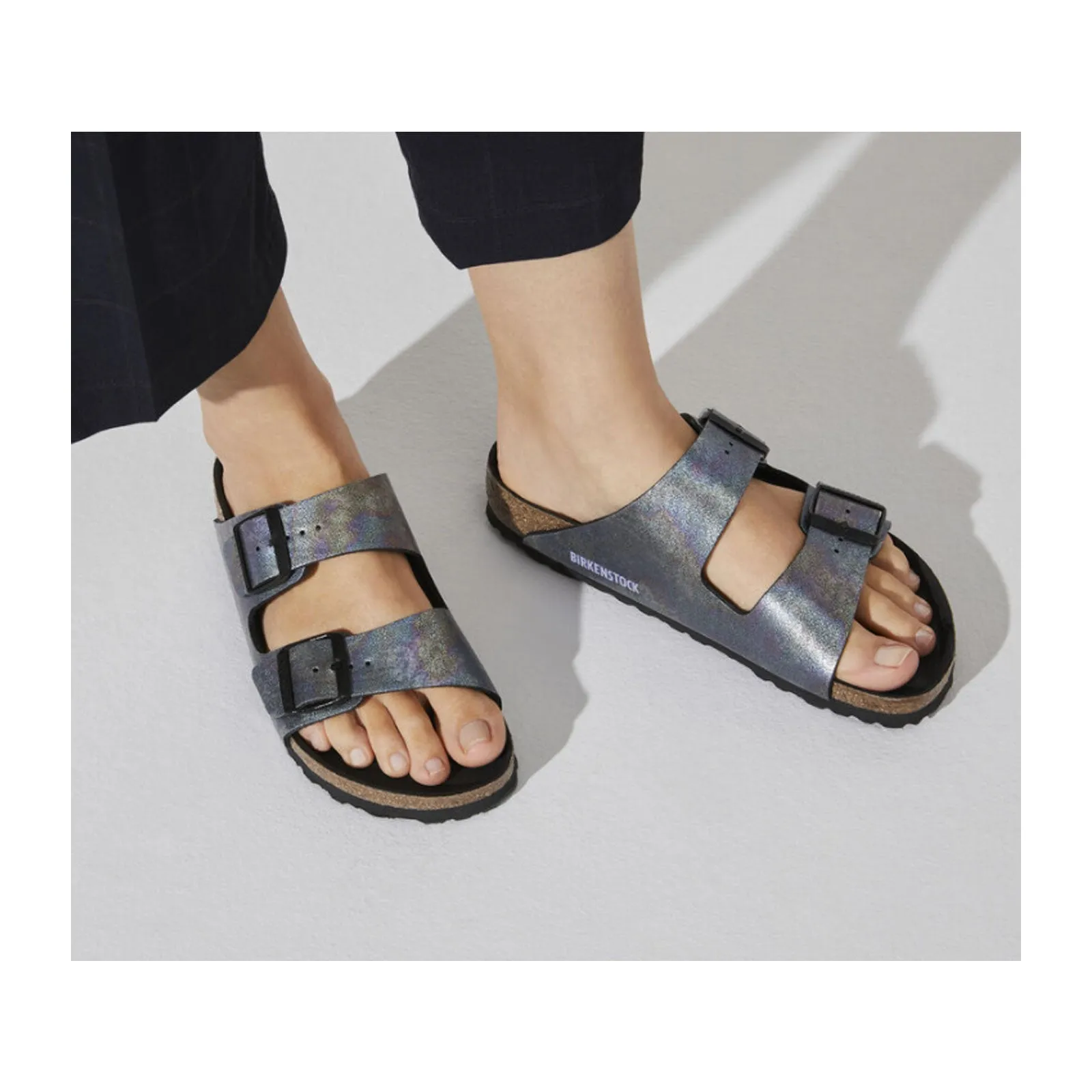 Birkenstock Arizona Vegan Slide Sandal (Women) - Iridescent Black Microfiber