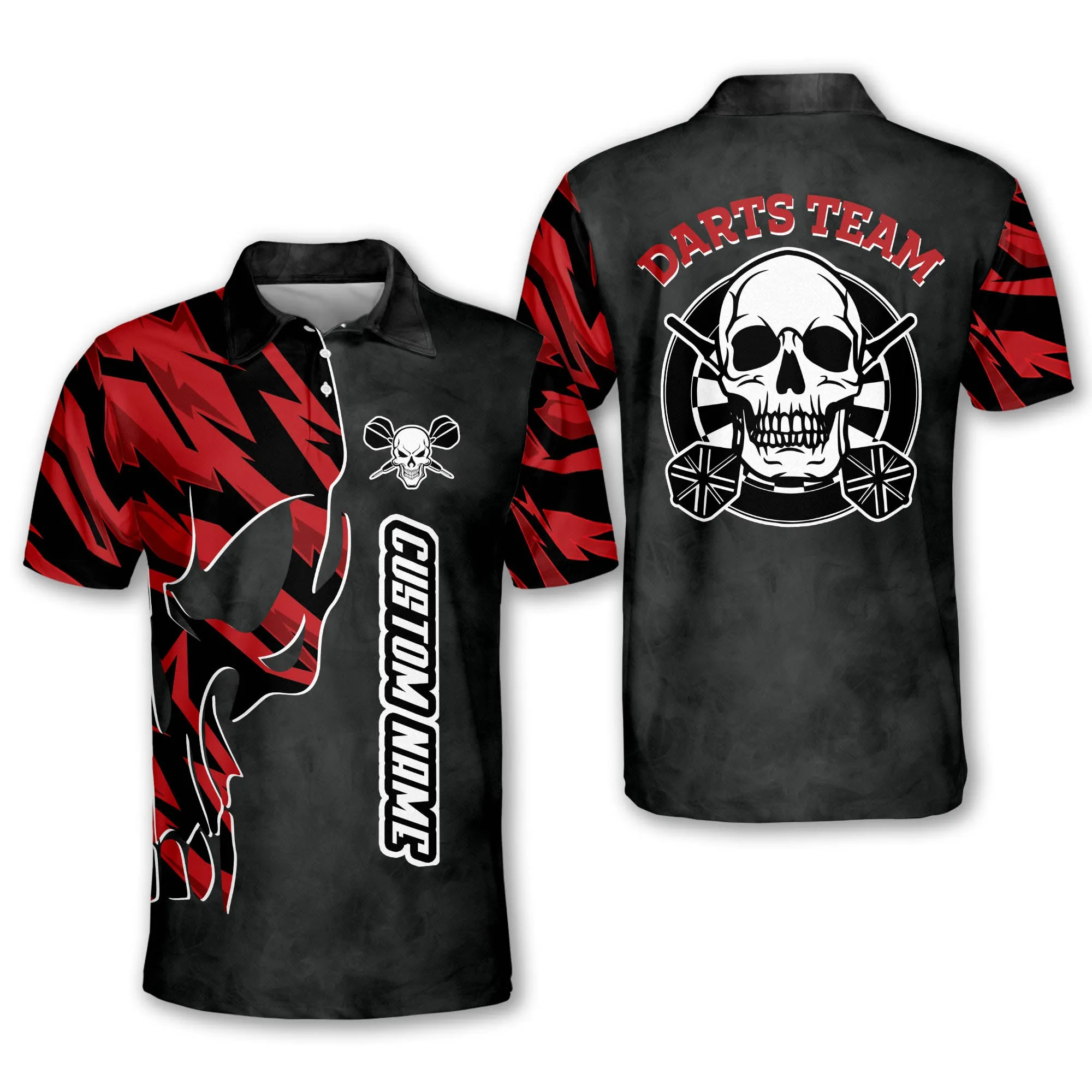 Black and Red Skull Dart Polo Shirts, Idea Shirt for Dart Player, Skull Dart Shirt