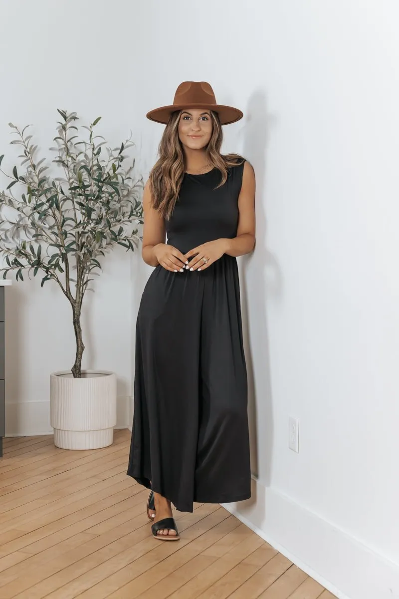 Black Open Back Wide Leg Jumpsuit - FINAL SALE