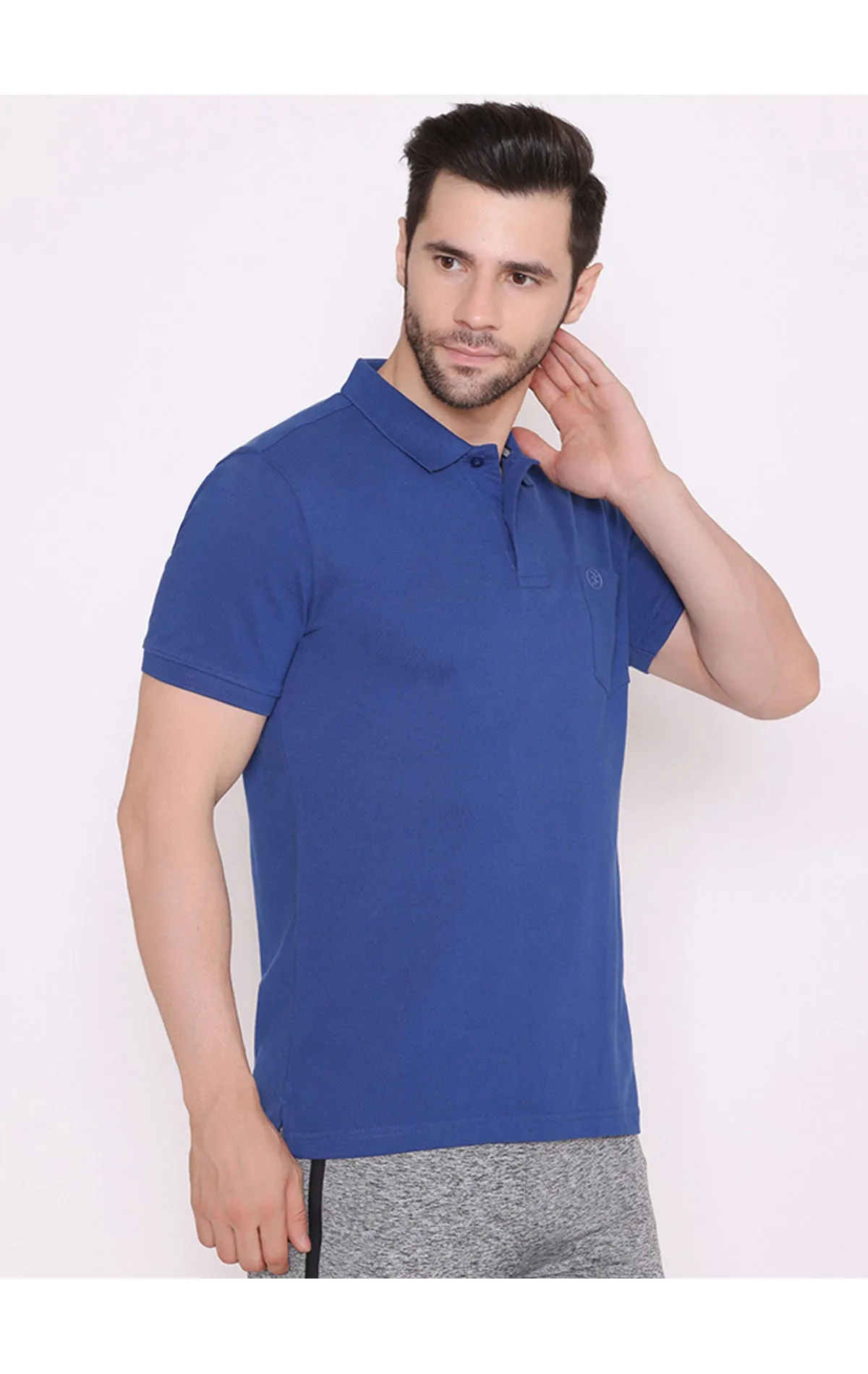 Bodyactive Solid Casual Half Sleeve Cotton Rich Pique Polo T-Shirt for Men with Chest Pocket-TS51-TRBL