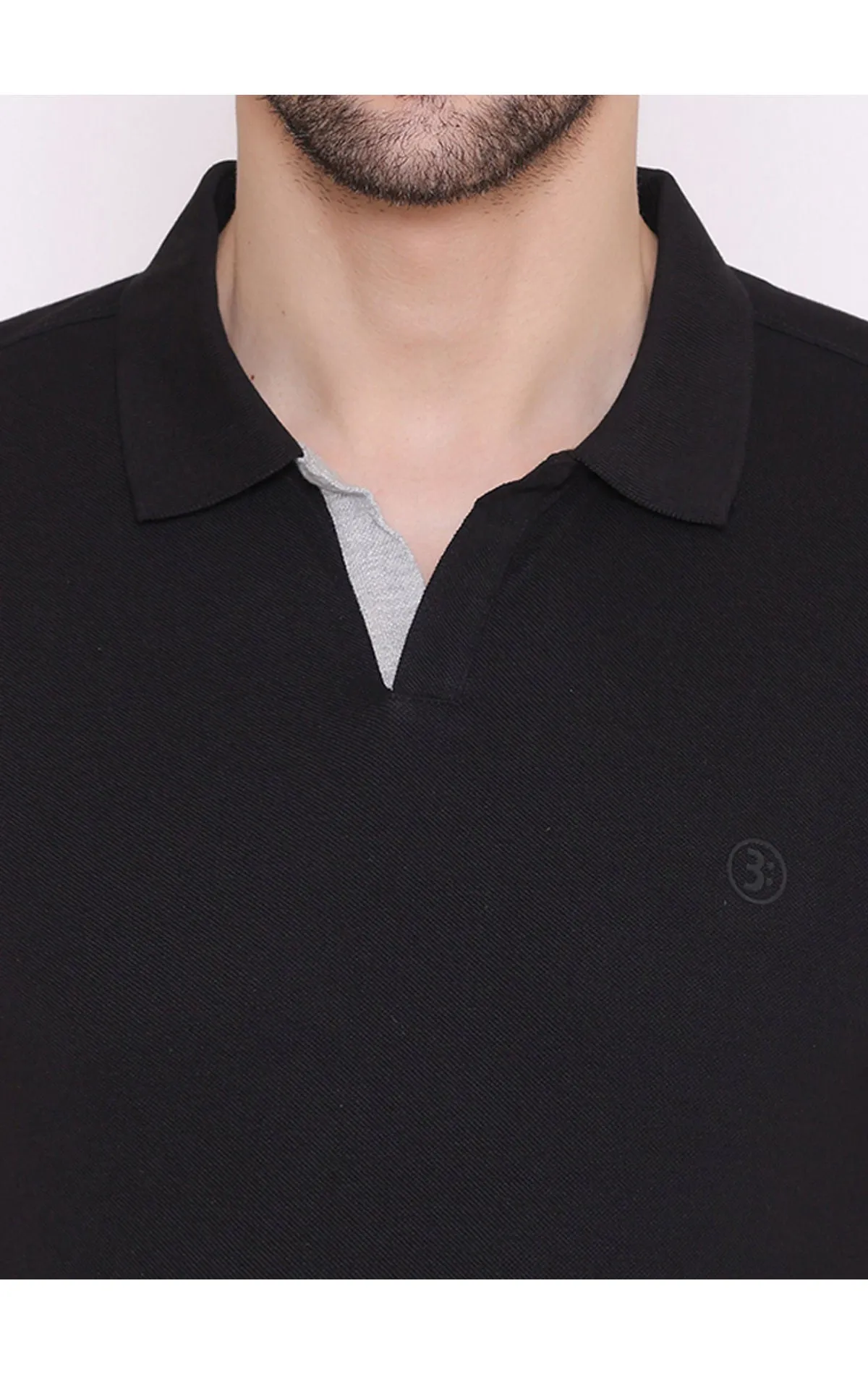 Bodyactive Solid Casual Half Sleeve Cotton Rich V neck Pique Polo T-Shirt for Men-TS52-BLK-GRY