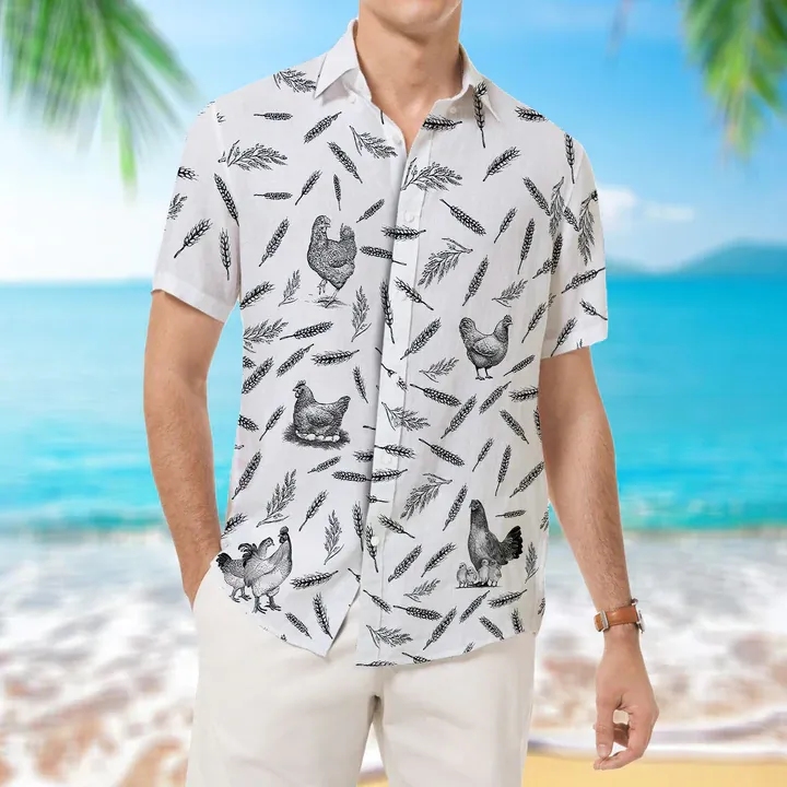 Chicken Pattern - Hawaiian Shirt,  Animal Farm Chicken Shirts For Men, women