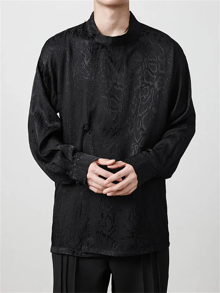 Chinese Knotted Button Jacquard Shirts for Men