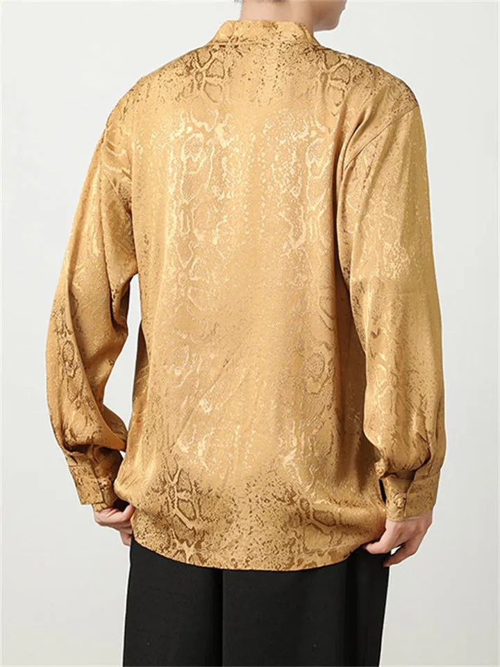 Chinese Knotted Button Jacquard Shirts for Men