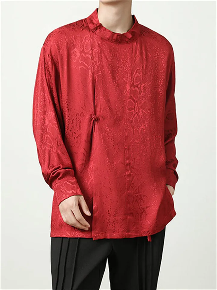 Chinese Knotted Button Jacquard Shirts for Men