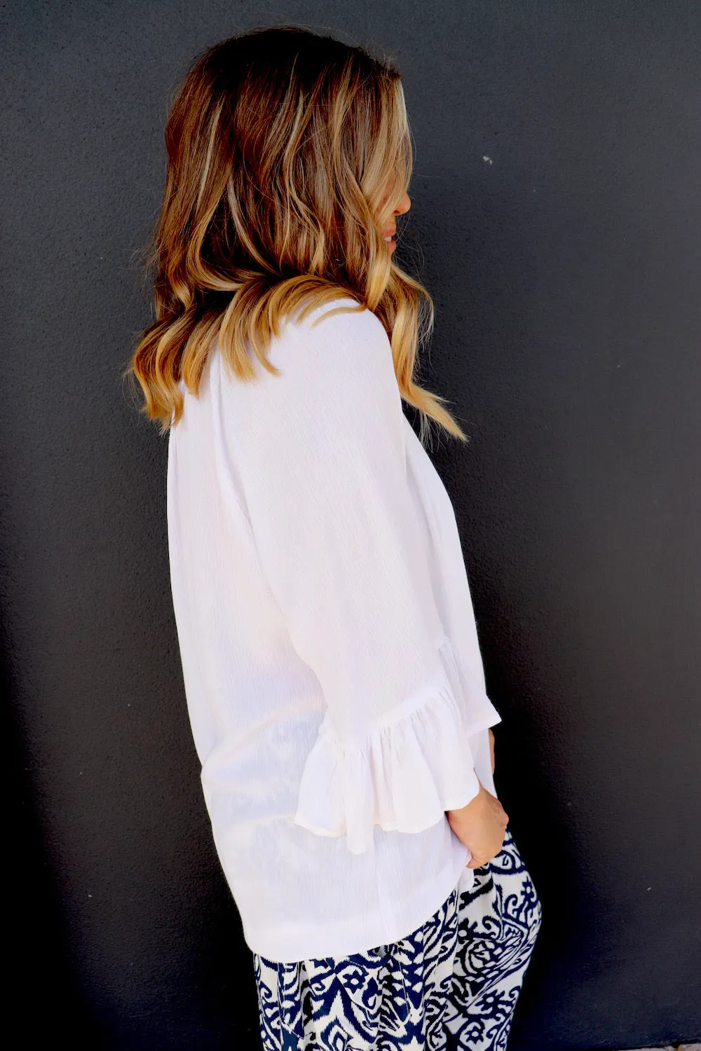 Courtney Long Sleeve Top In White