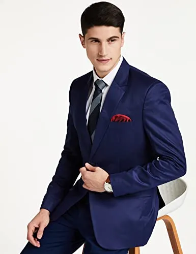 FAVOROSKI Designer Men's Slim Fit Notched Lapel Single Breasted Solid Blazer (Navy Blue, 2XL)