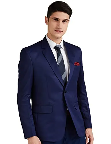 FAVOROSKI Designer Men's Slim Fit Notched Lapel Single Breasted Solid Blazer (Navy Blue, 2XL)