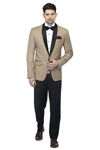 FAVOROSKI Designer Men's Slim Italian Fit Shawl Collar Tuxedo Suit Blazer (Beige, M)