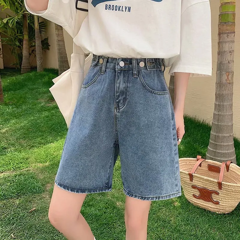 Feynzz Fashion Summer Half Women Denim Shorts High Waist Belted Loose Female Short Jeans  Streetwear