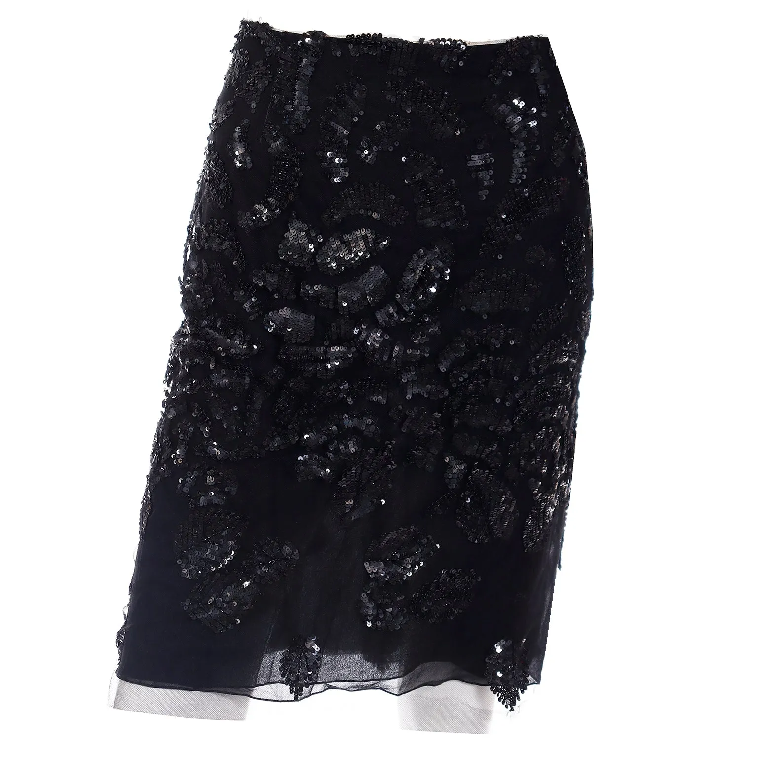 F/W 2000 Valentino Garavani Black Sequin Silk Runway Evening Skirt