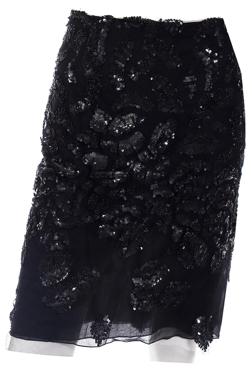 F/W 2000 Valentino Garavani Black Sequin Silk Runway Evening Skirt