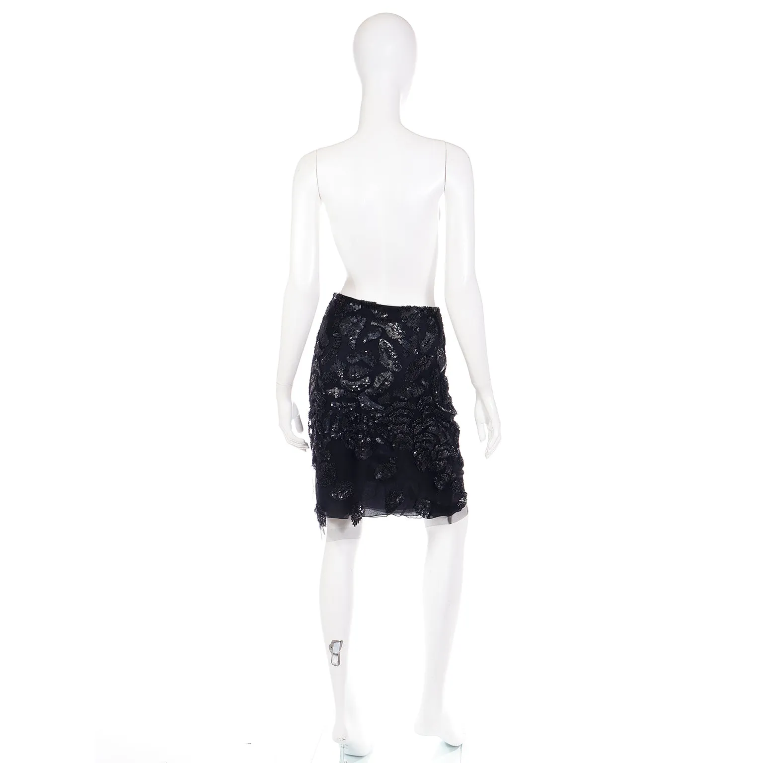 F/W 2000 Valentino Garavani Black Sequin Silk Runway Evening Skirt