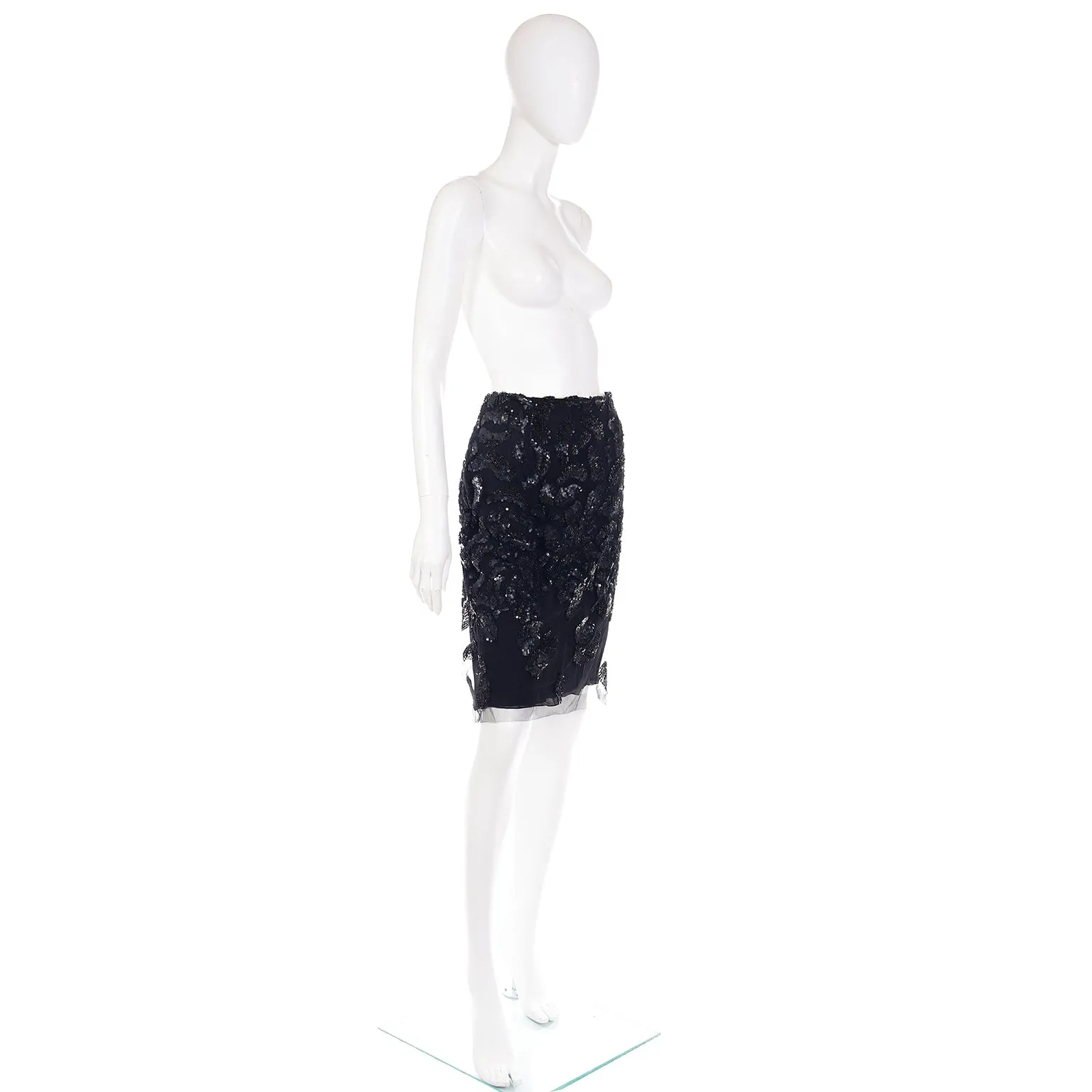 F/W 2000 Valentino Garavani Black Sequin Silk Runway Evening Skirt