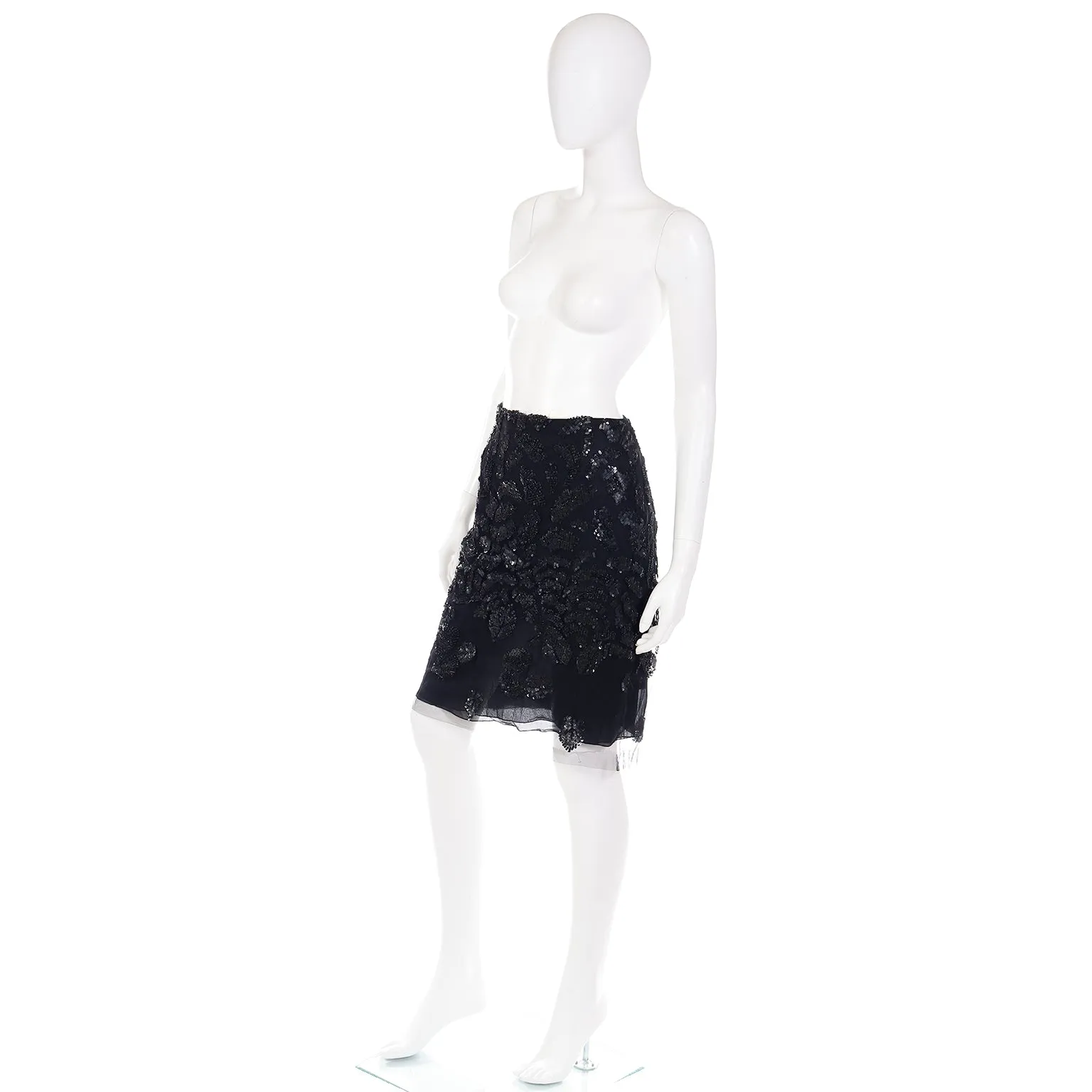 F/W 2000 Valentino Garavani Black Sequin Silk Runway Evening Skirt