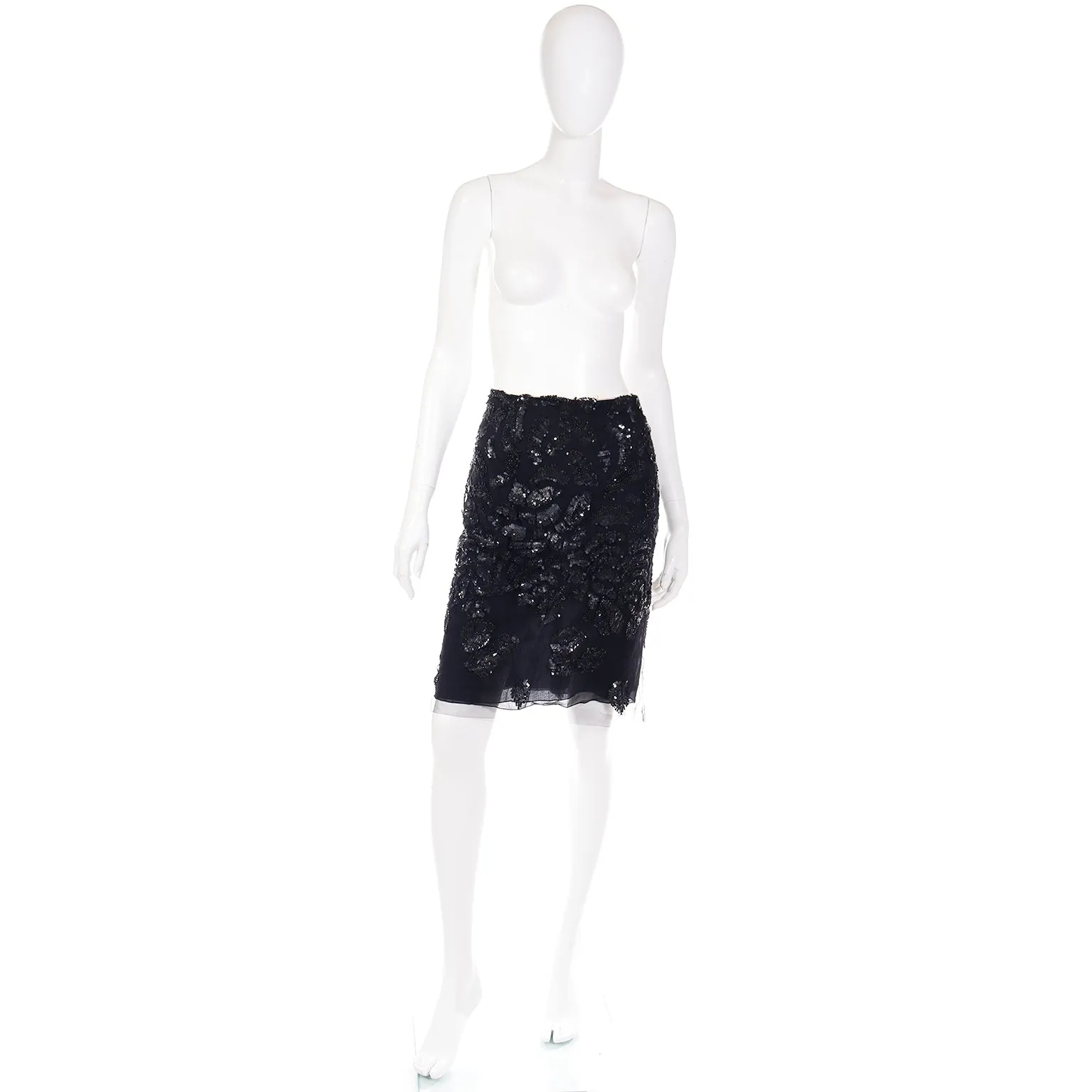 F/W 2000 Valentino Garavani Black Sequin Silk Runway Evening Skirt