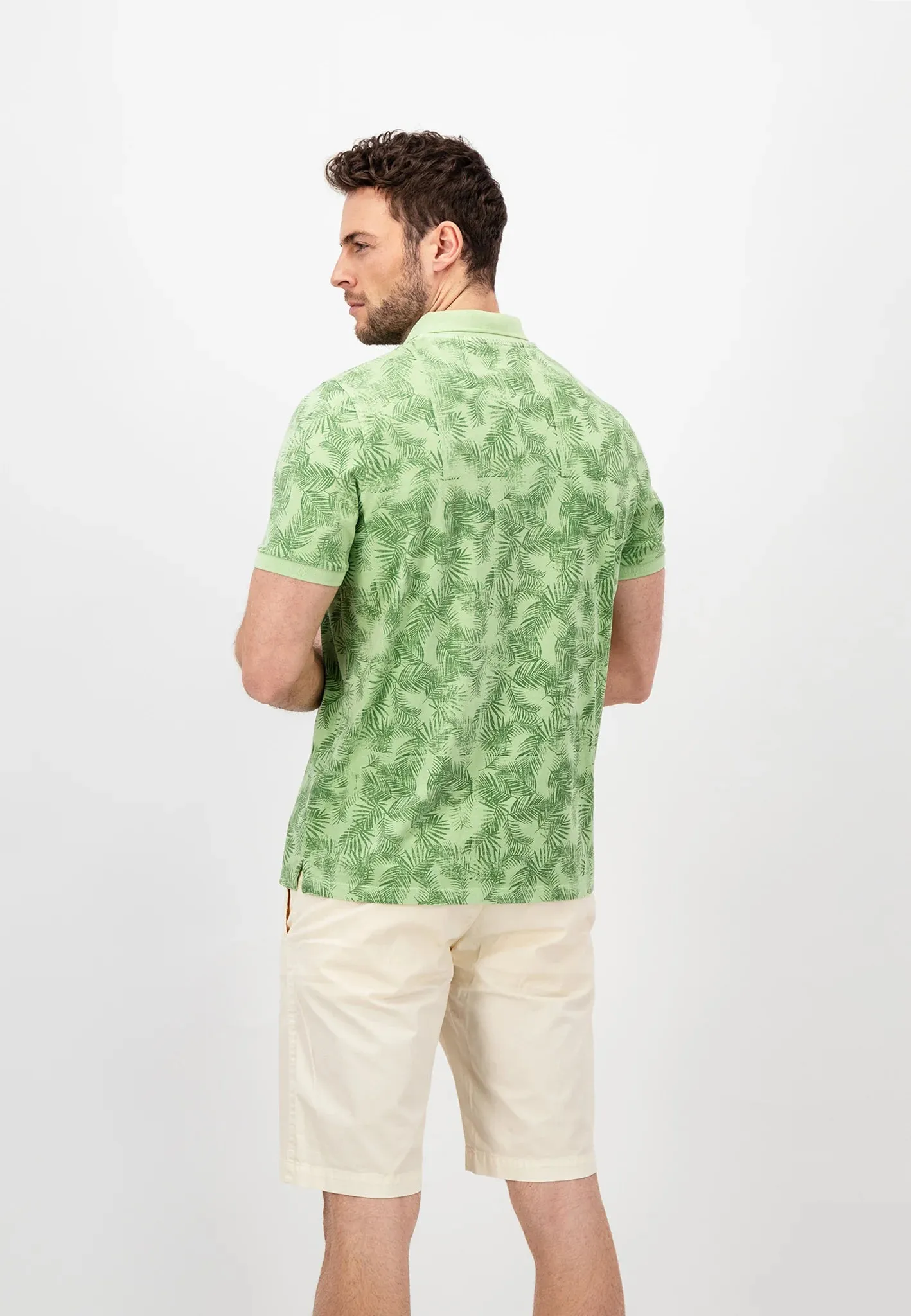 FYNCH HATTON Summer Print Polo Shirt - Men's Cotton – Soft Green