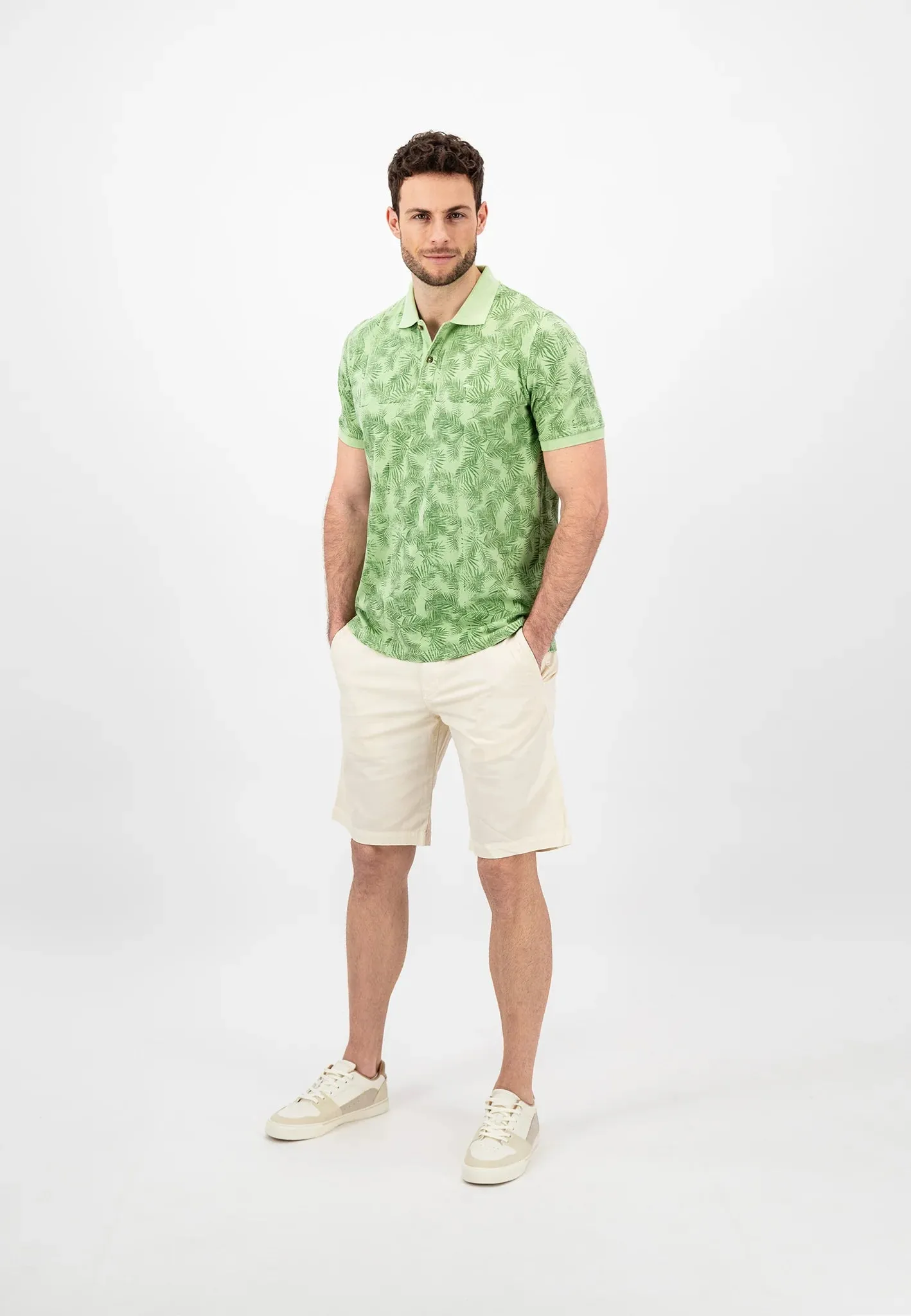 FYNCH HATTON Summer Print Polo Shirt - Men's Cotton – Soft Green