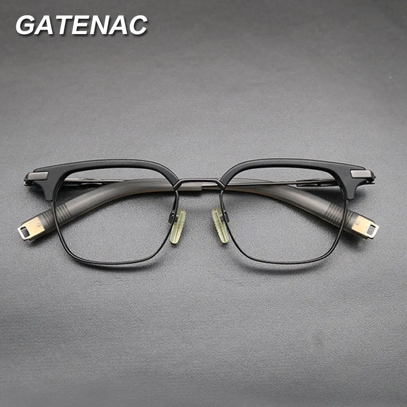 Gatenac Unisex Full Rim Square Titanium Acetate Frame Eyeglasses Gxyj669