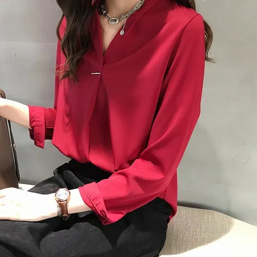 Graduation Gifts  women chiffon blouse shirt long sleeve women shirts fashion womens tops and blouses 2022 3XL 4XL plus size women tops 1681 50