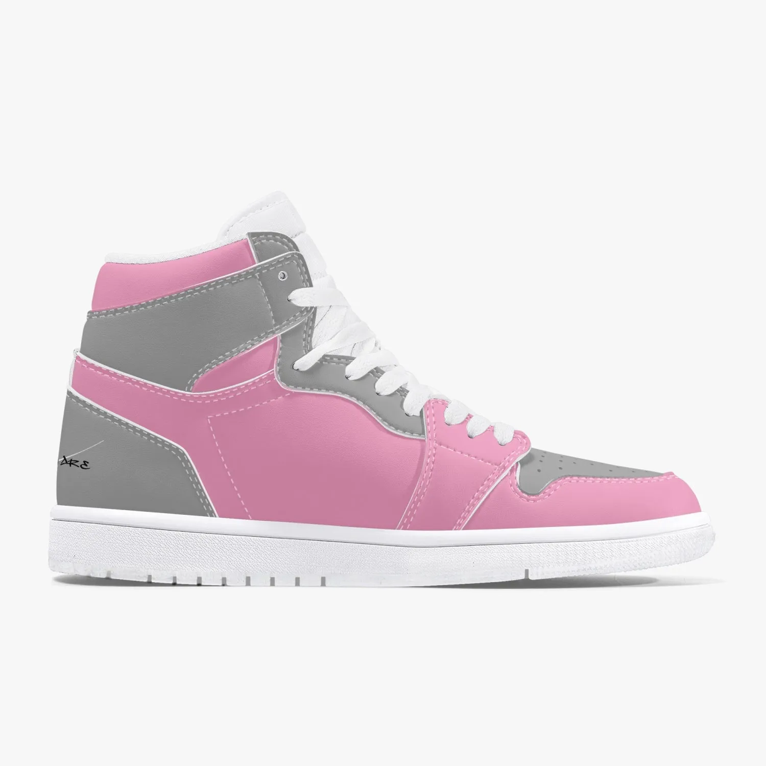 High-Top Leather Sneakers - Gray And Pink