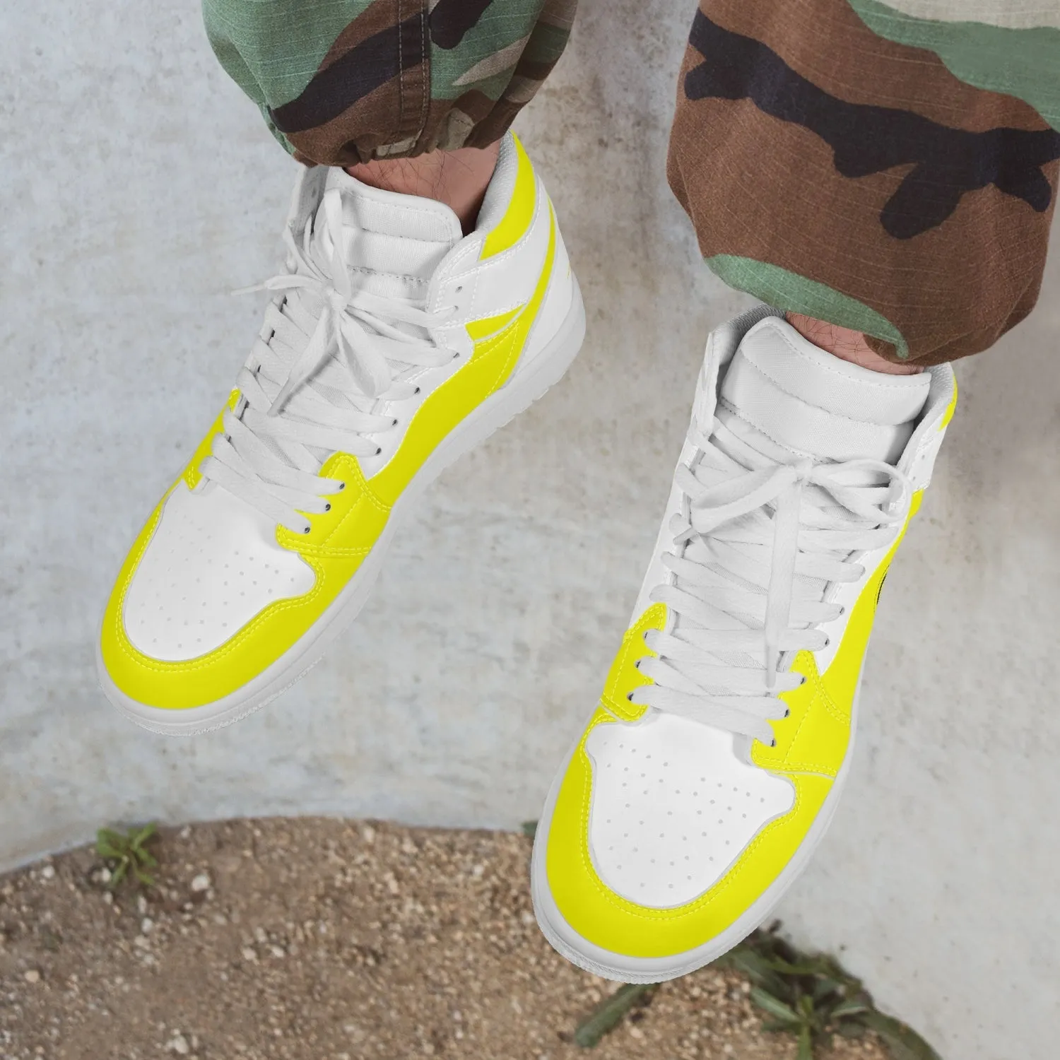 High-Top Leather Sneakers - White and Yellow