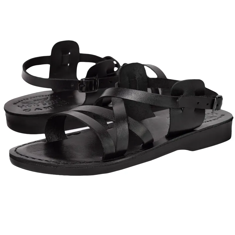 Holy Land Market Men/Women Biblical Jesus Leather Sandals/Slides From Jerusalem (Black Style II)