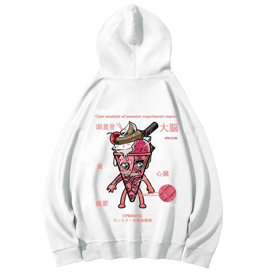 Hoodies, Sweatshirts Men Hip Hop Funny Ice Cream Anatomy Harajuku Japanese Kanji Streetwear Japan Cotton