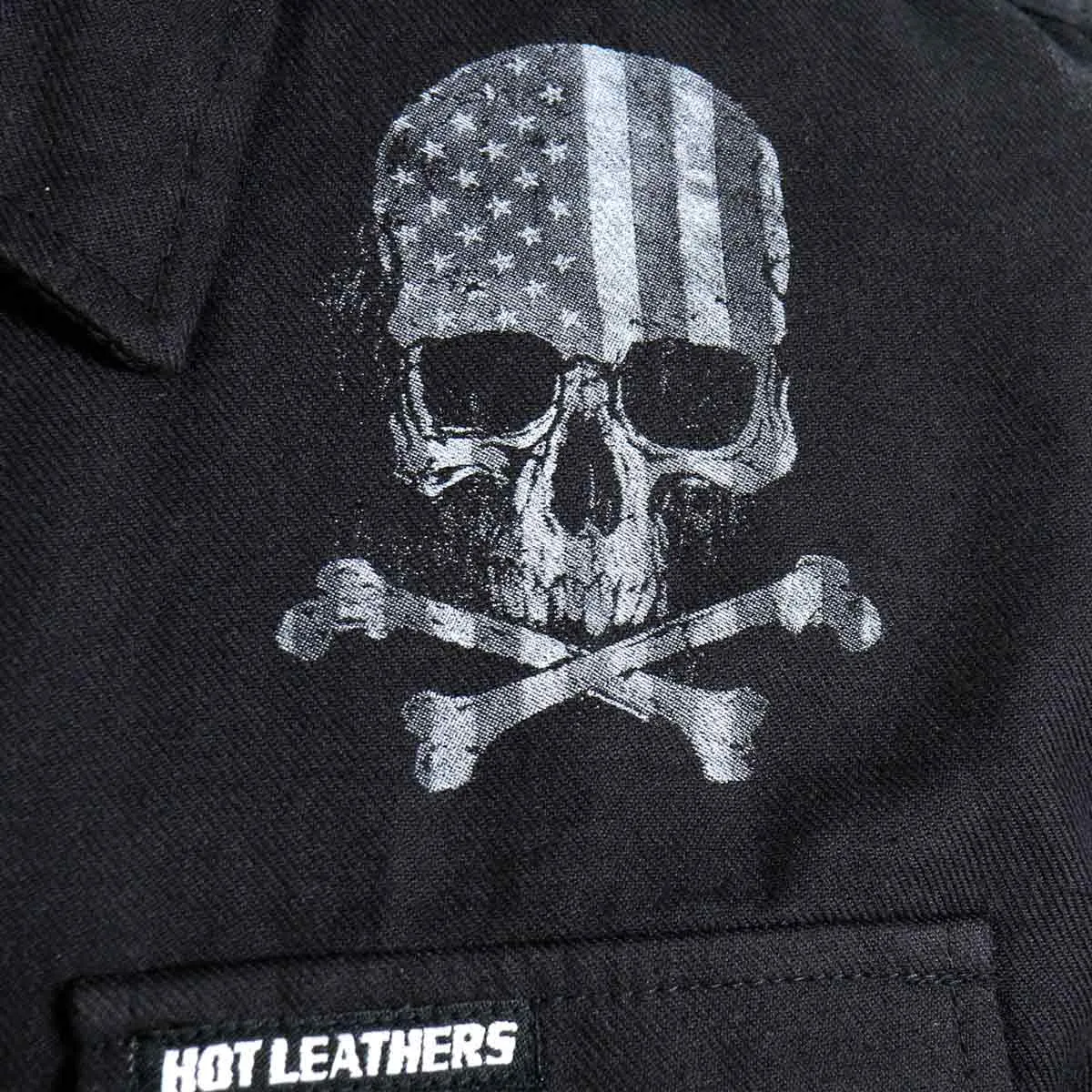 Hot Leathers FLM2113 Men's Black Flag Skull Long Sleeve Flannel Shirt