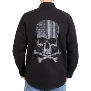 Hot Leathers FLM2113 Men's Black Flag Skull Long Sleeve Flannel Shirt