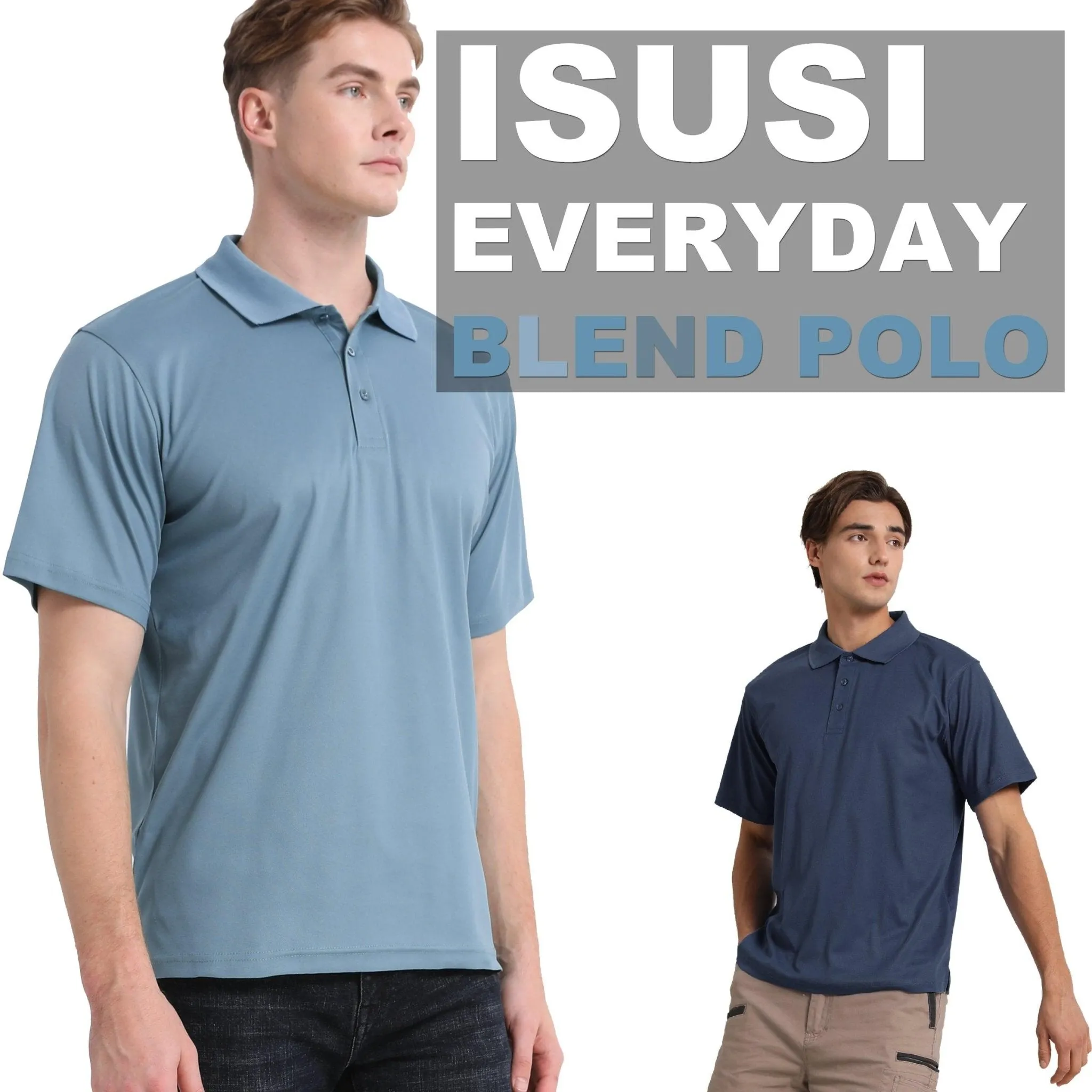 ISUSI Everyday Mens Polo Shirts, Cotton, Pocket, UPF 30 