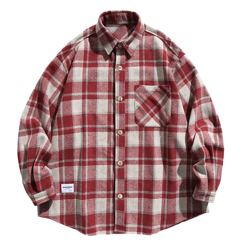 Japanese Vintage Plaid Shirt For Men - High Quality Casual Long Sleeves