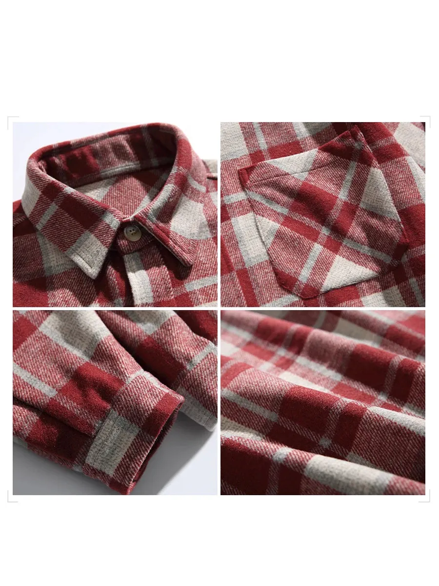 Japanese Vintage Plaid Shirt For Men - High Quality Casual Long Sleeves