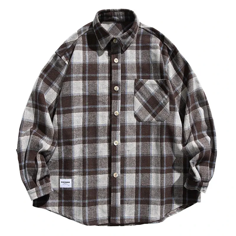 Japanese Vintage Plaid Shirt For Men - High Quality Casual Long Sleeves