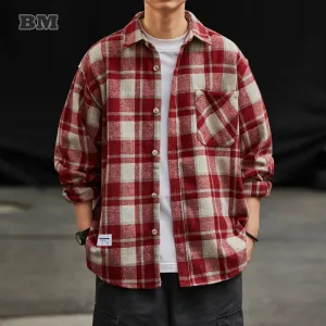 Japanese Vintage Plaid Shirt For Men - High Quality Casual Long Sleeves