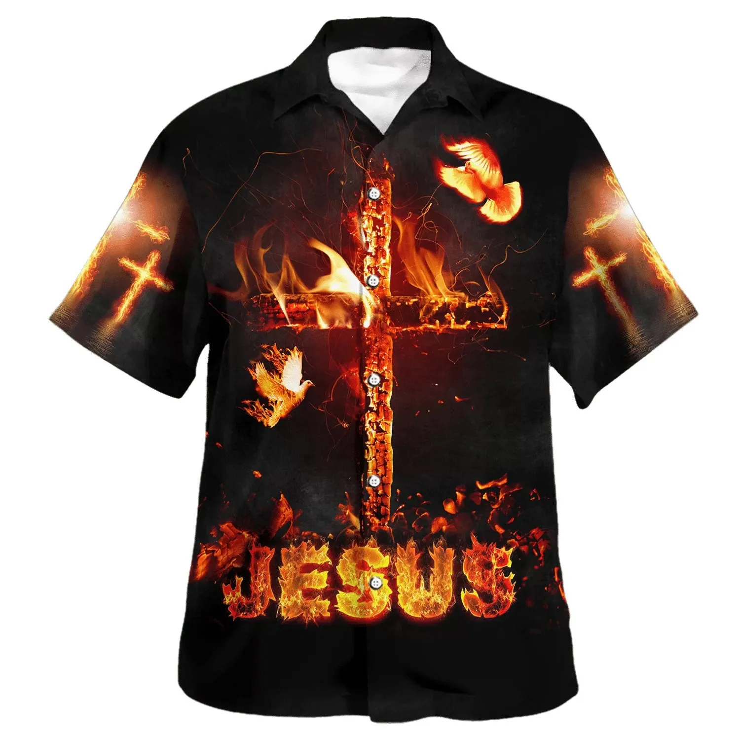 Jesus Burning Fire Cross Hawaiian Shirts For Men And Women - Christian Hawaiian Shirt - Hawaiian Summer Shirts