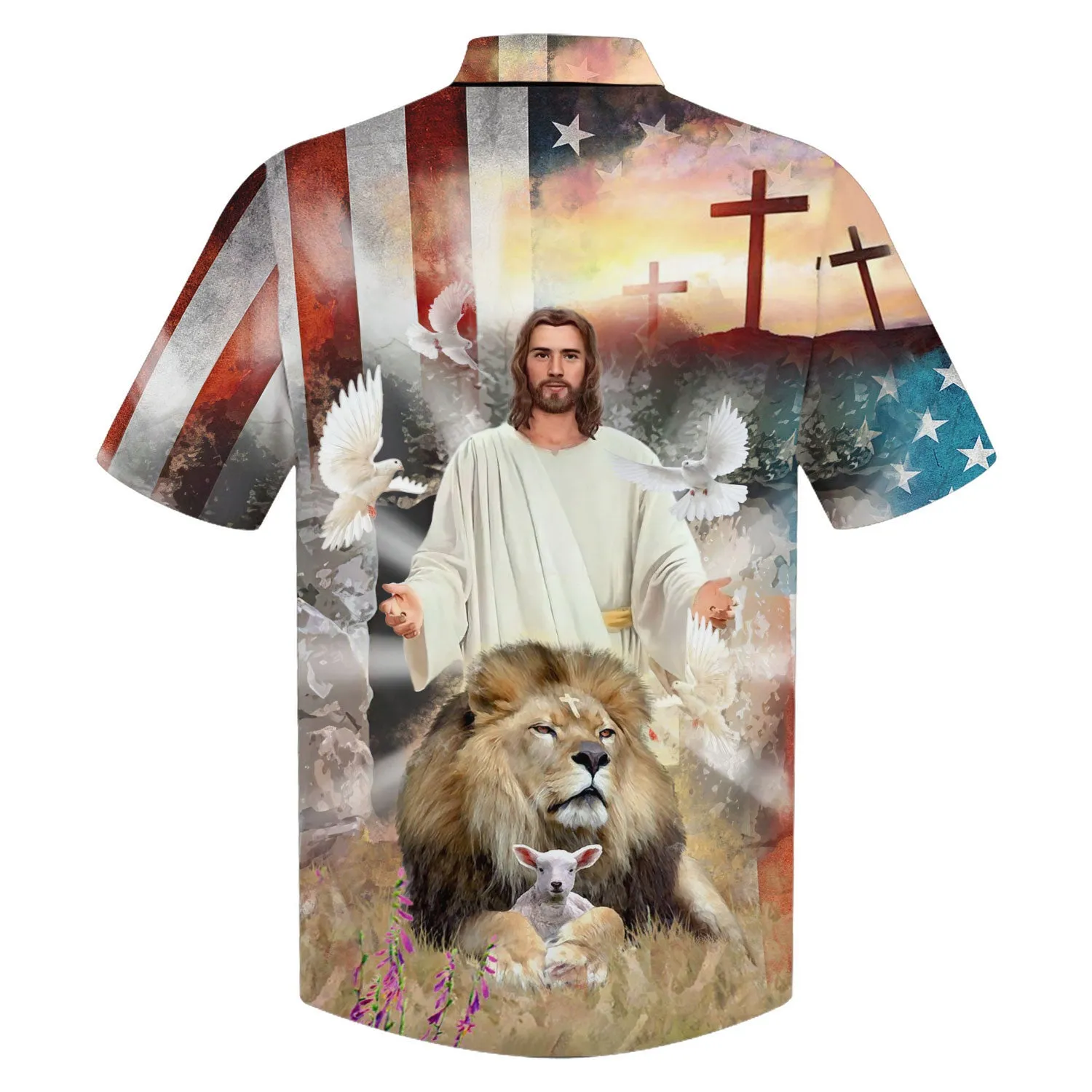 Jesus Lion And The Lamb Cross Hawaiian Shirts - Christian Hawaiian Shirt - Hawaiian Shirts For Men