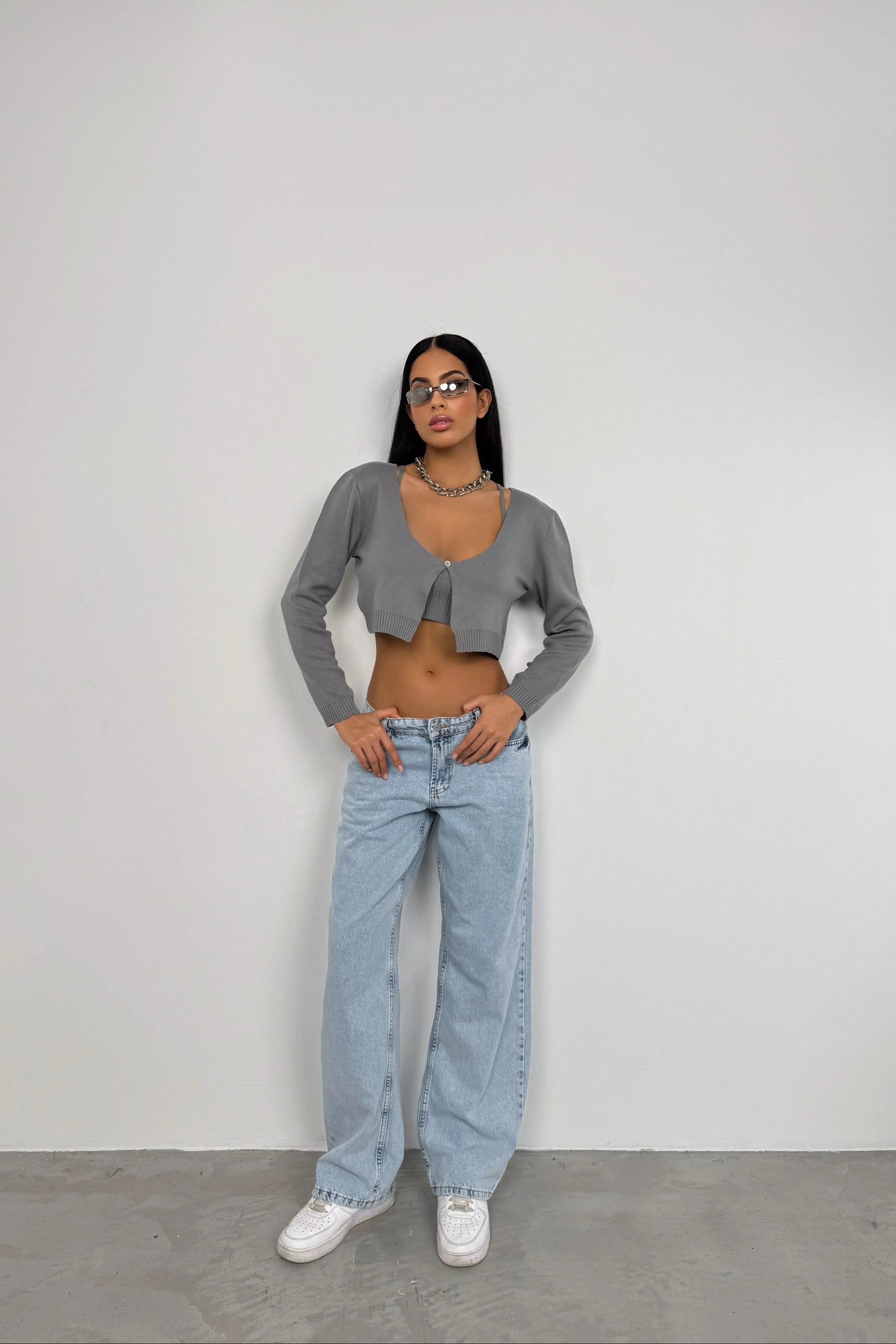 Knitwear Set Crop Top And Cardigan