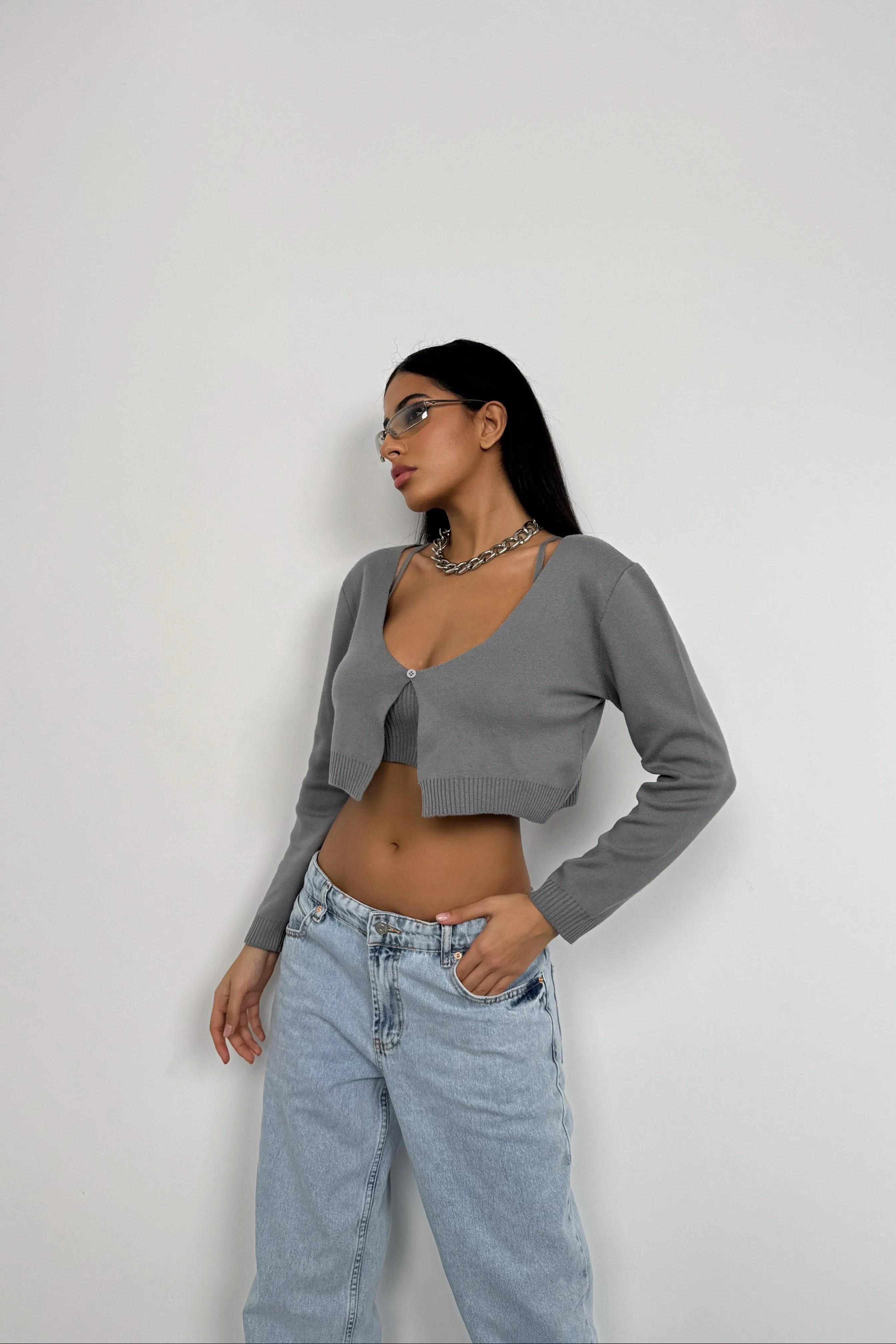 Knitwear Set Crop Top And Cardigan