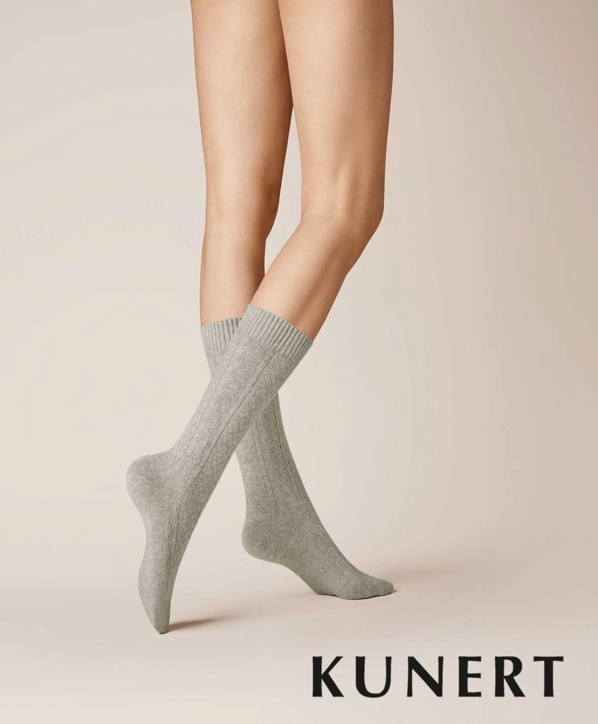 Kunert Knitted Braid Woolen Sock Grey 236510